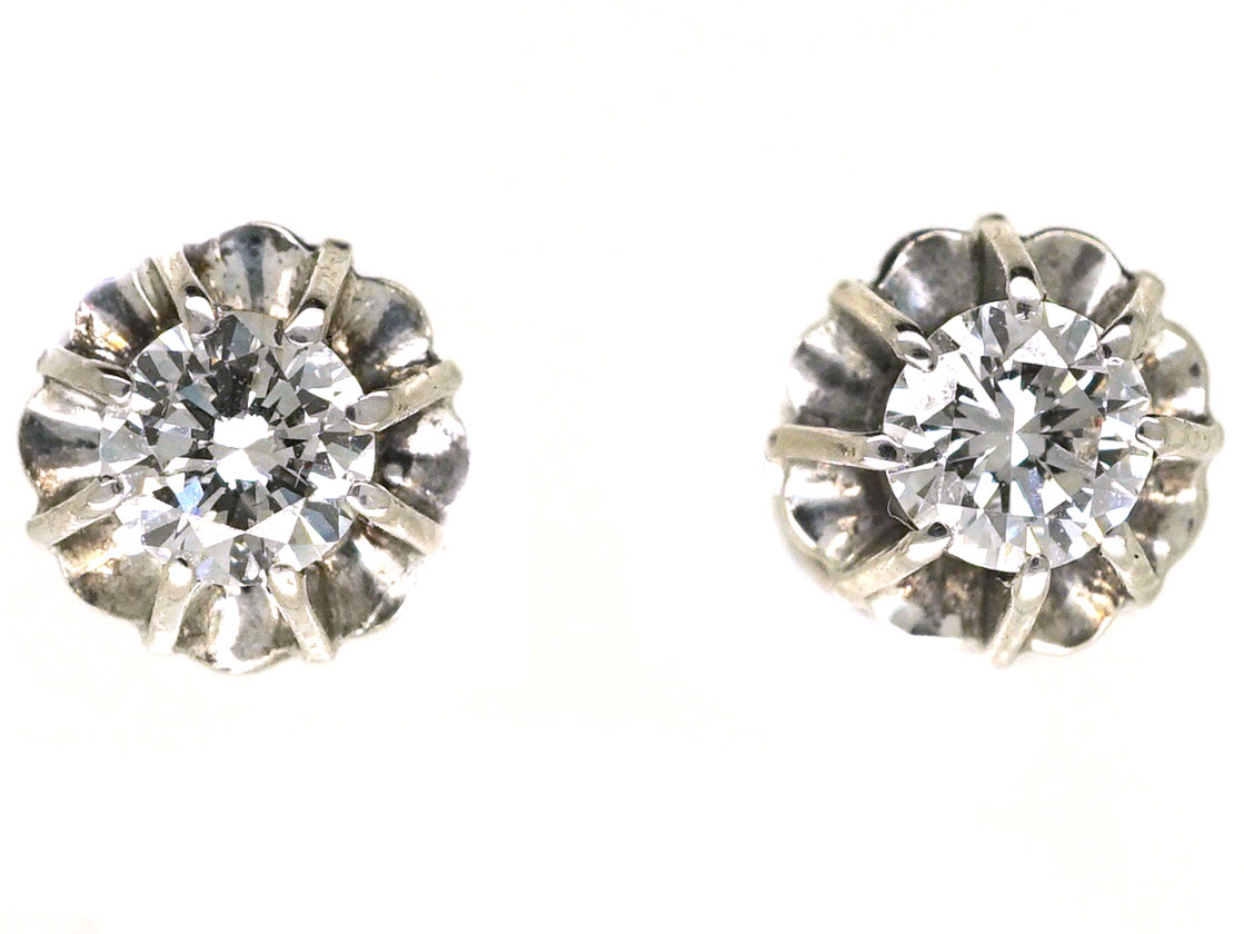18ct White Gold Diamond Stud Earrings - The Antique Jewellery Company