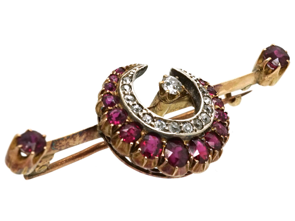 Victorian Ruby & Diamond Crescent Brooch The Antique Jewellery Company