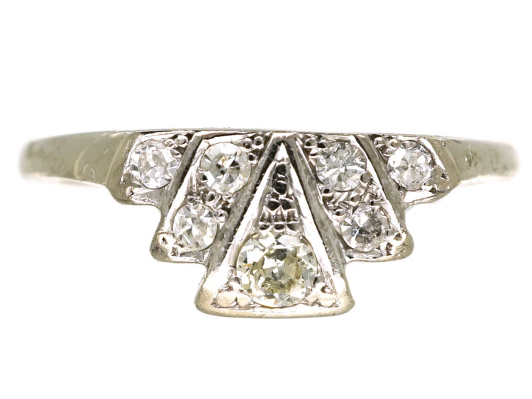 Art Deco Platinum & Diamond Fan Shaped Ring The Antique Jewellery Company