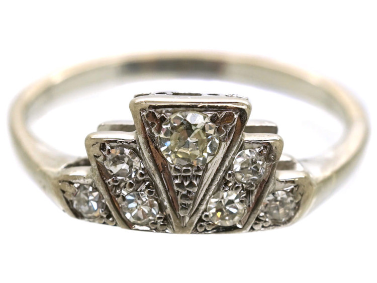 Art Deco Platinum & Diamond Fan Shaped Ring - The Antique Jewellery Company