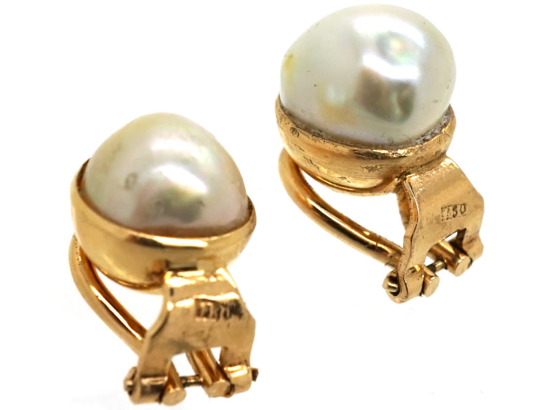 18ct Gold Clip On Pearl Earrings The Antique Jewellery Company