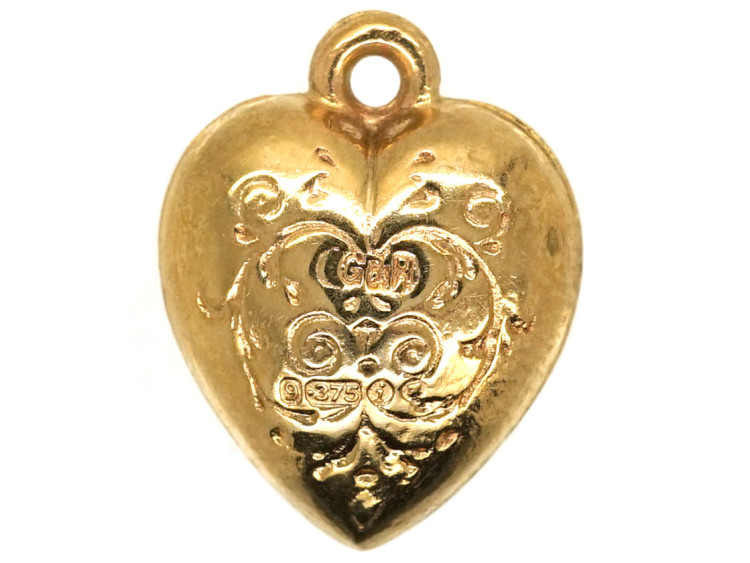 9ct Engraved Gold Heart Charm - The Antique Jewellery Company