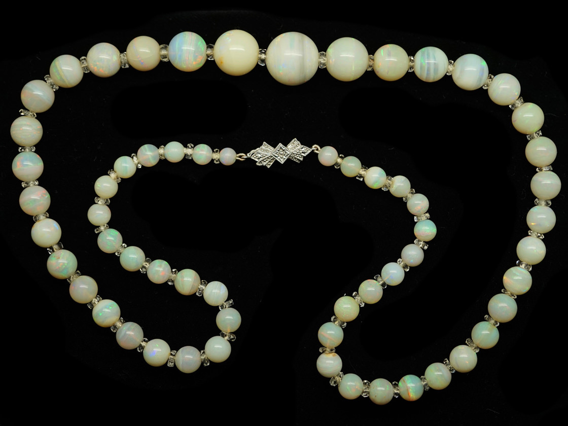 Opal Bead Rock Crystal Necklace The Antique Jewellery Company Opal Bead Rock Crystal Necklace