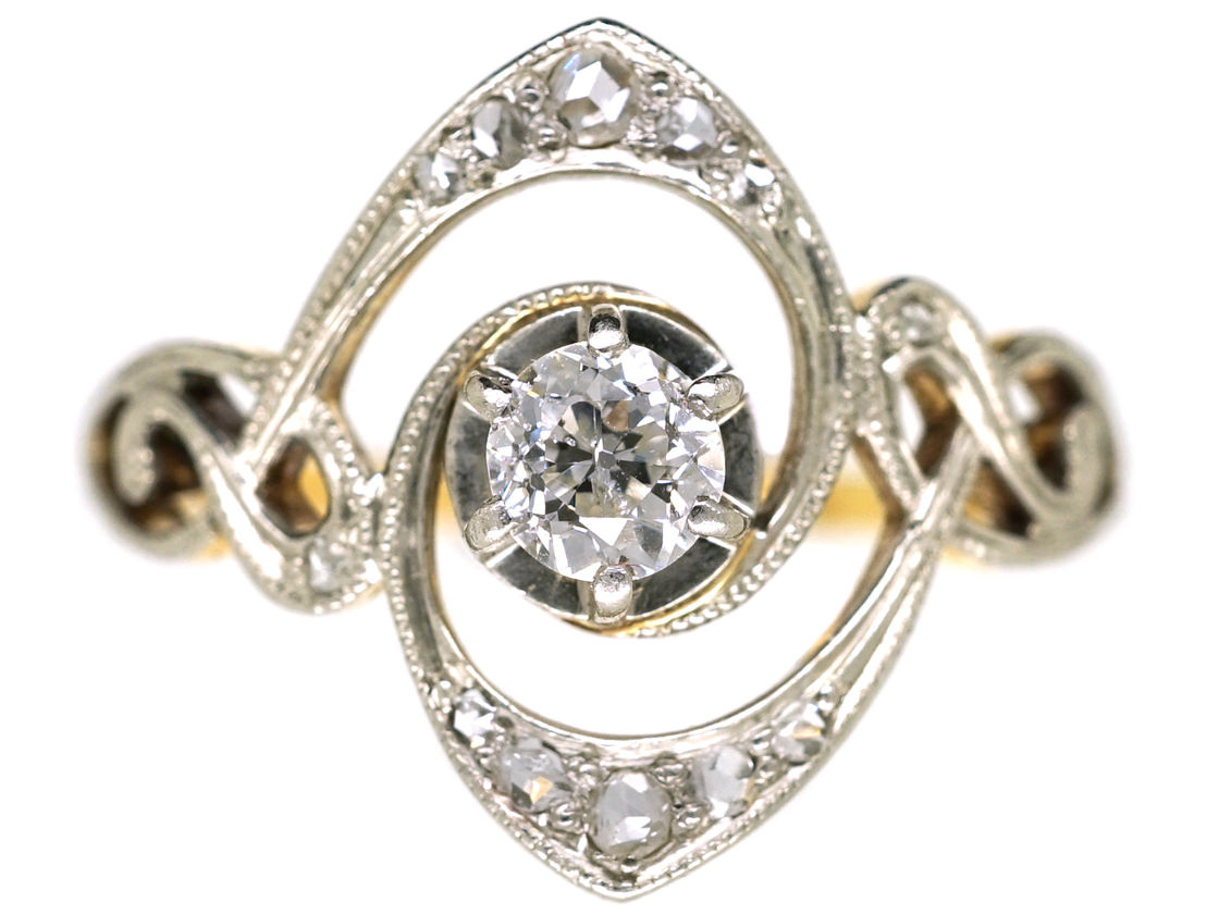 Art Nouveau 18ct Gold, Platinum & Diamond Ring - The Antique Jewellery