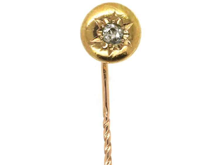 Victorian 18ct Gold & Diamond Round Tie Pin The Antique Jewellery Company
