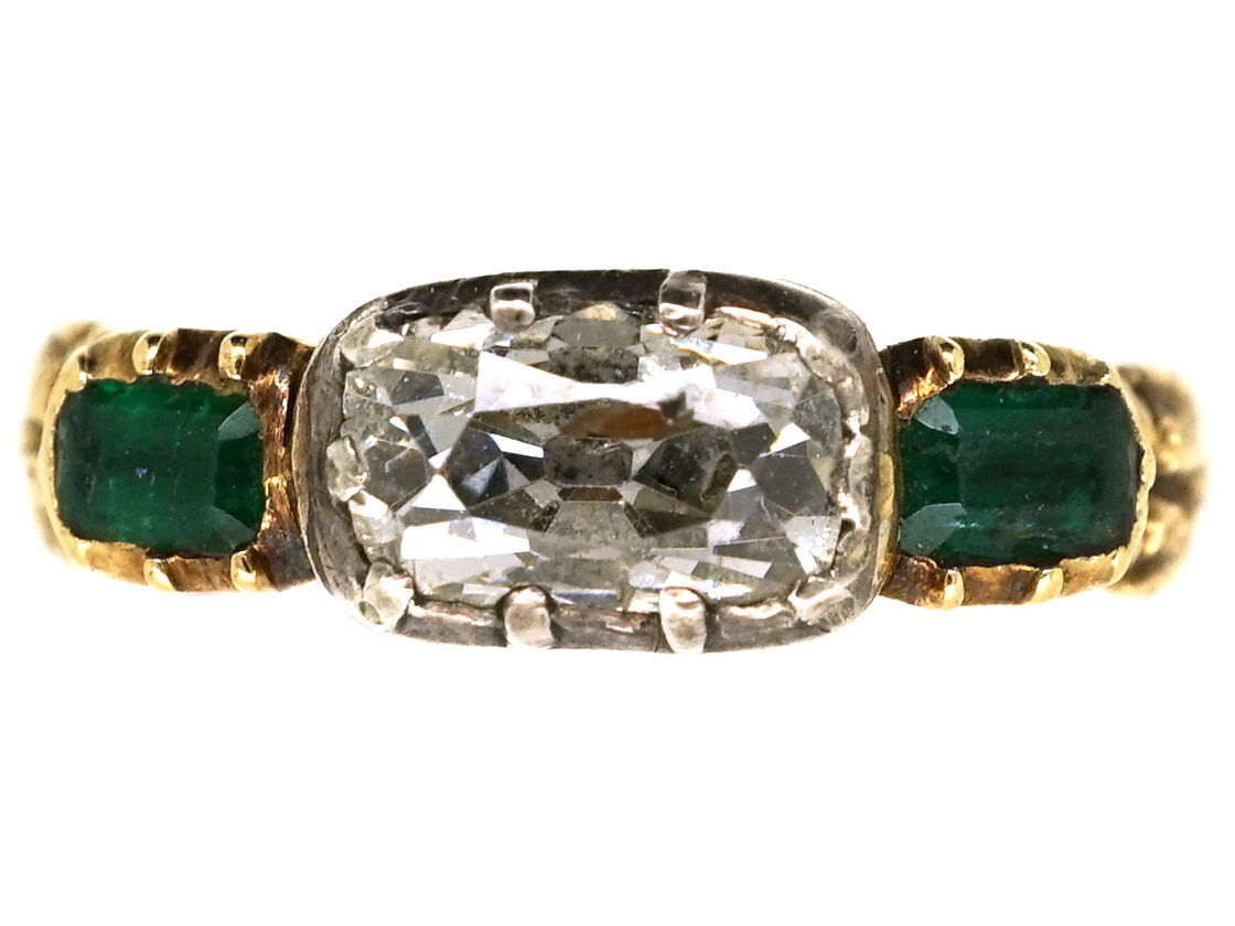 18ct Gold, Diamond & Emerald Ring The Antique Jewellery Company