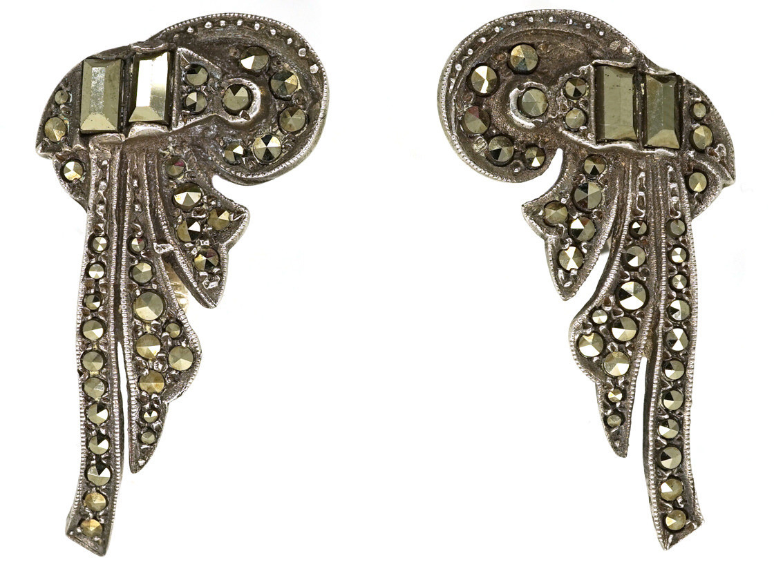 Silver Marcasite Clip On Earrings The Antique Jewellery Company Silver Marcasite Clip On Earrings