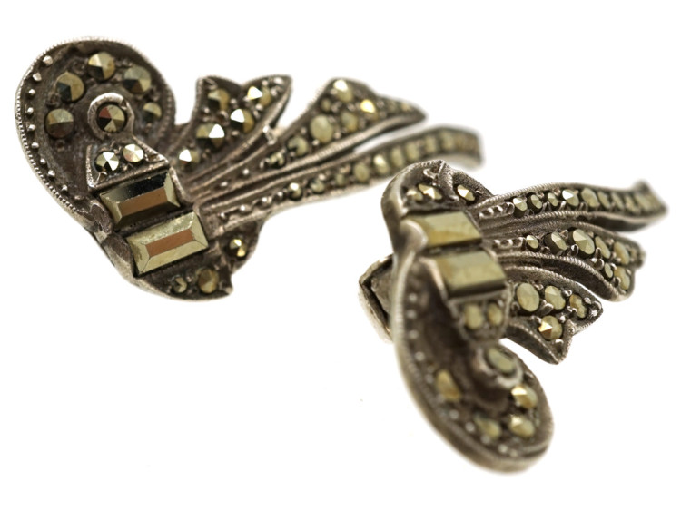 Silver Marcasite Clip On Earrings The Antique Jewellery Company Thumbnail