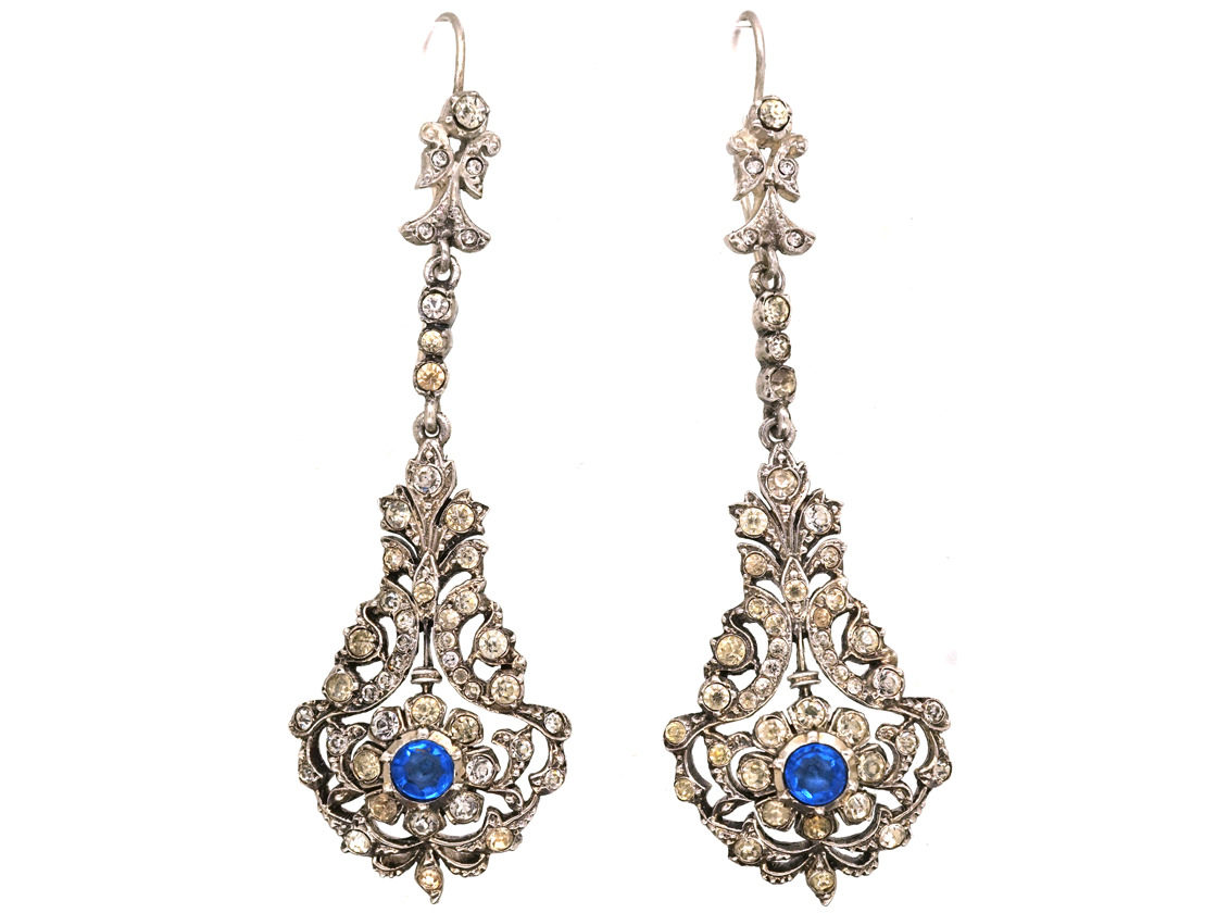 Edwardian Silver Blue White Paste Long Drop Earrings The Edwardian Silver Blue White Paste Long Drop Earrings