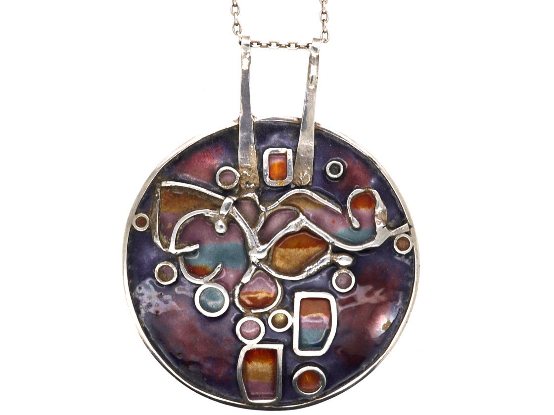 Silver & Enamel Pendant on Silver Chain by Norman Grant The Antique