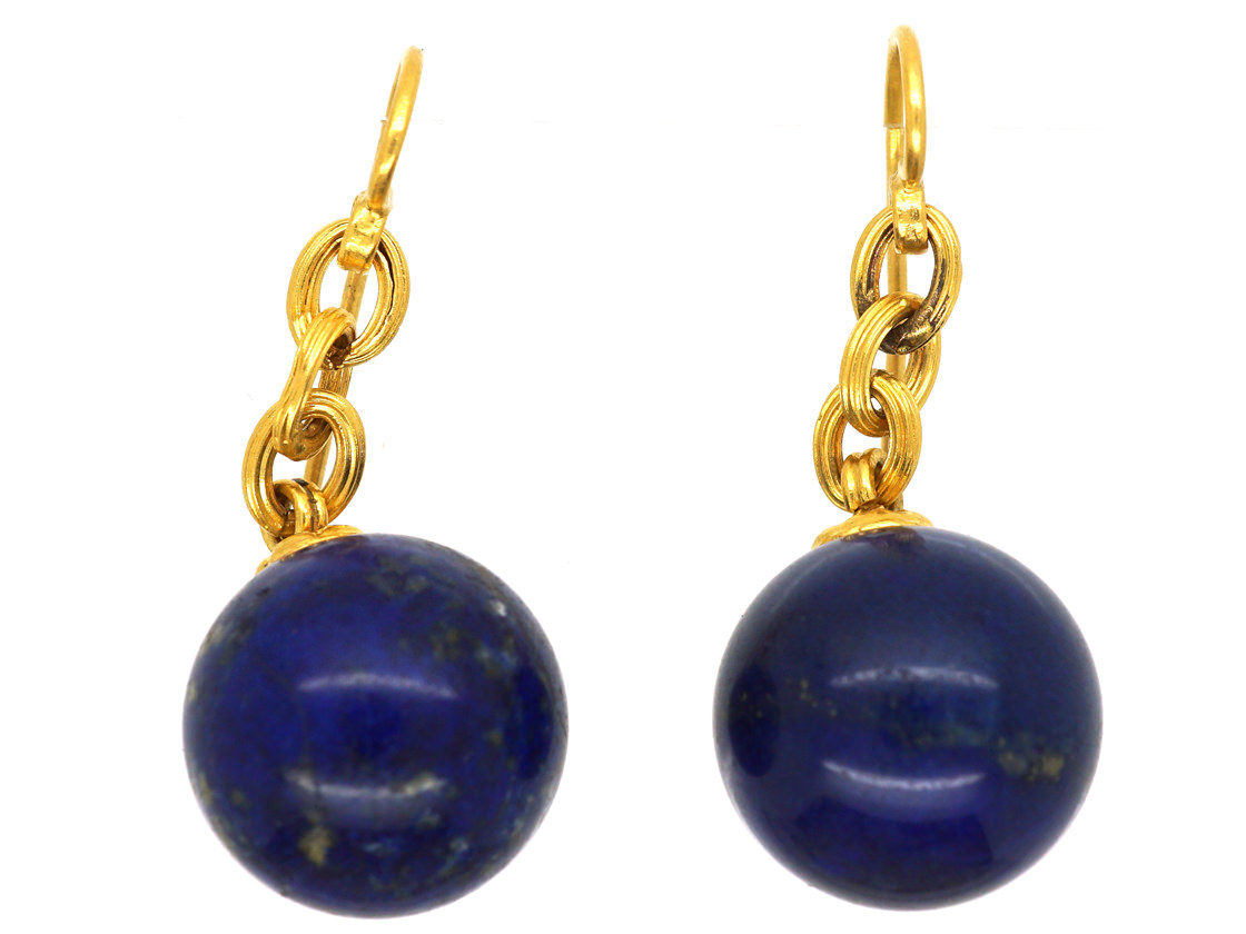 French 18ct Gold Lapis Lazuli Earrings The Antique Jewellery Company French 18ct Gold Lapis Lazuli Earrings